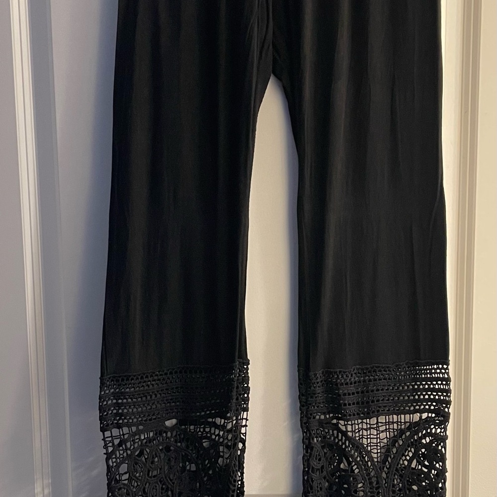 Black Crochet Hem Pants